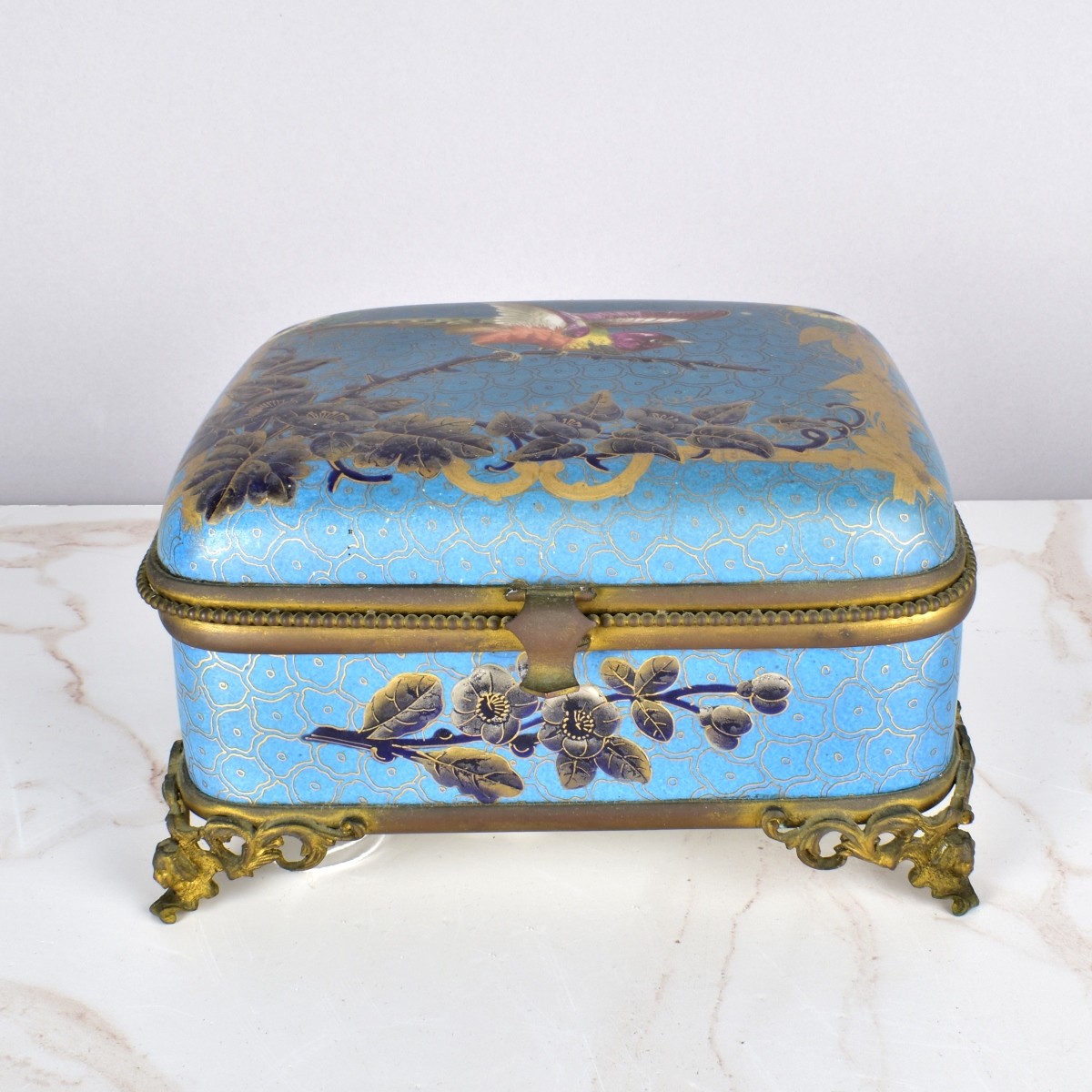 Antique French Enamel Porcelain Bronze Box