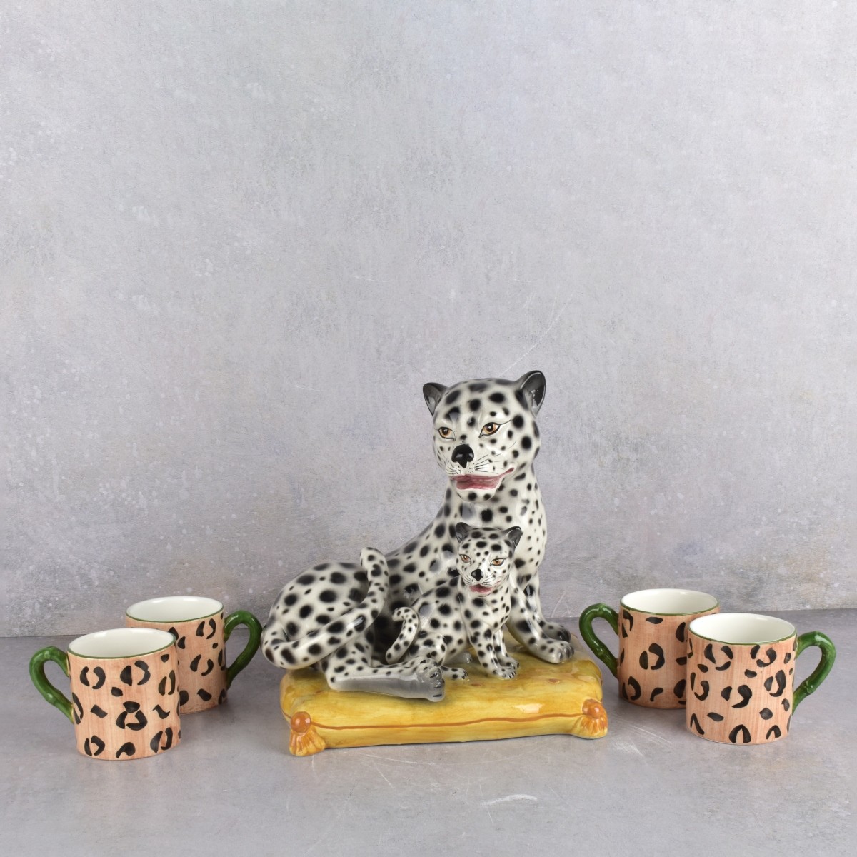 Art Pottery Leopard and Cub Figurine