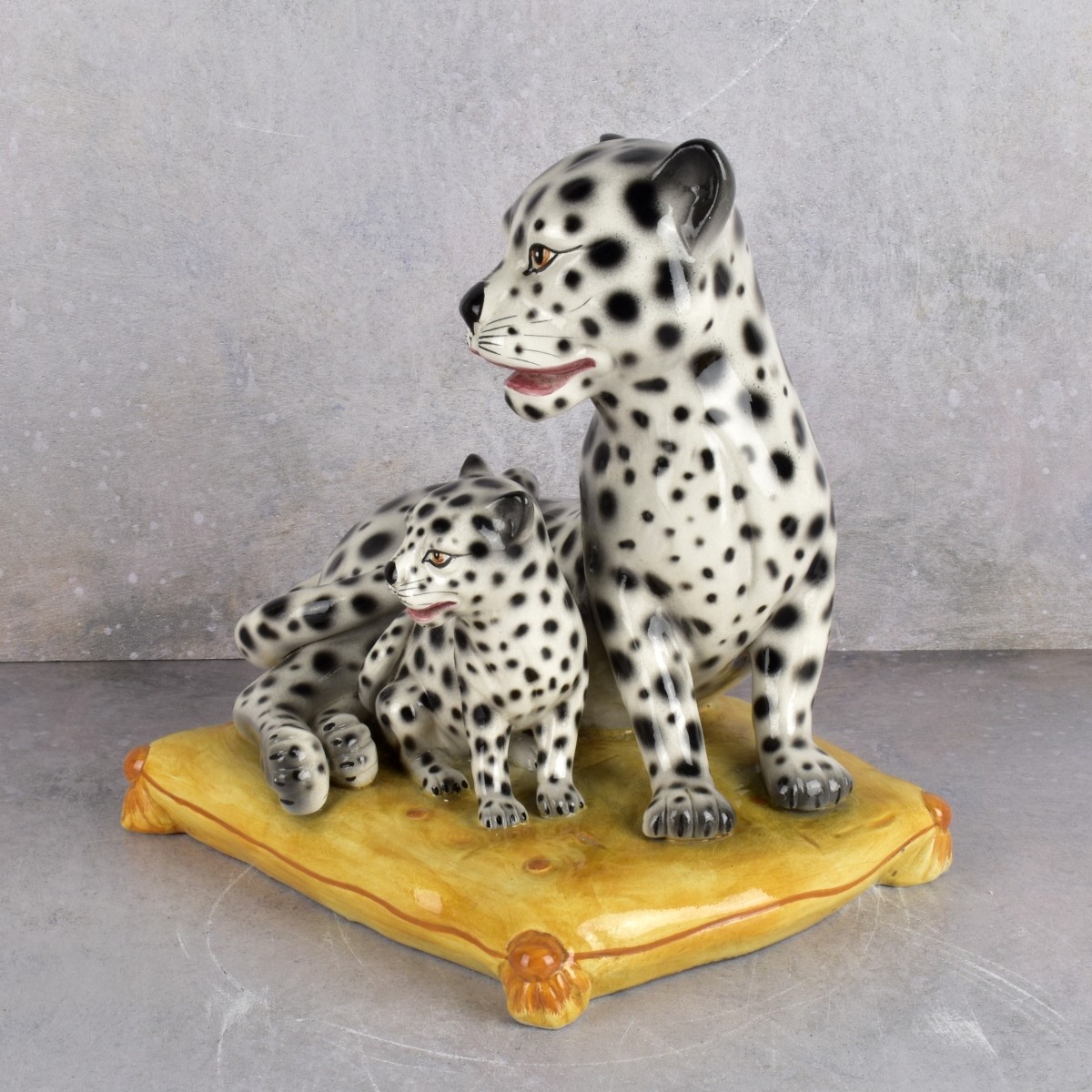 Art Pottery Leopard and Cub Figurine