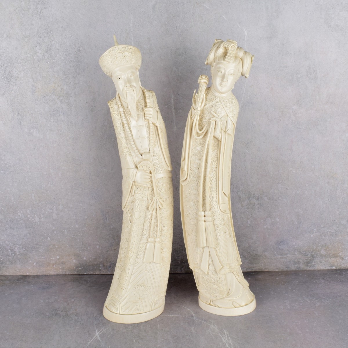 Large Chinese Carved Emperor and Empress