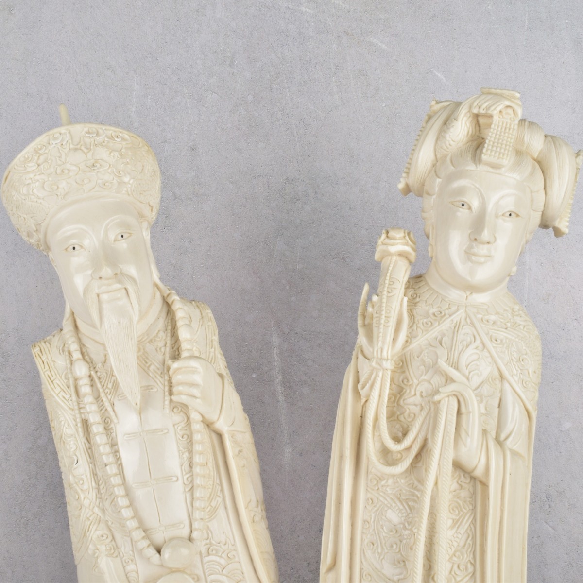 Large Chinese Carved Emperor and Empress