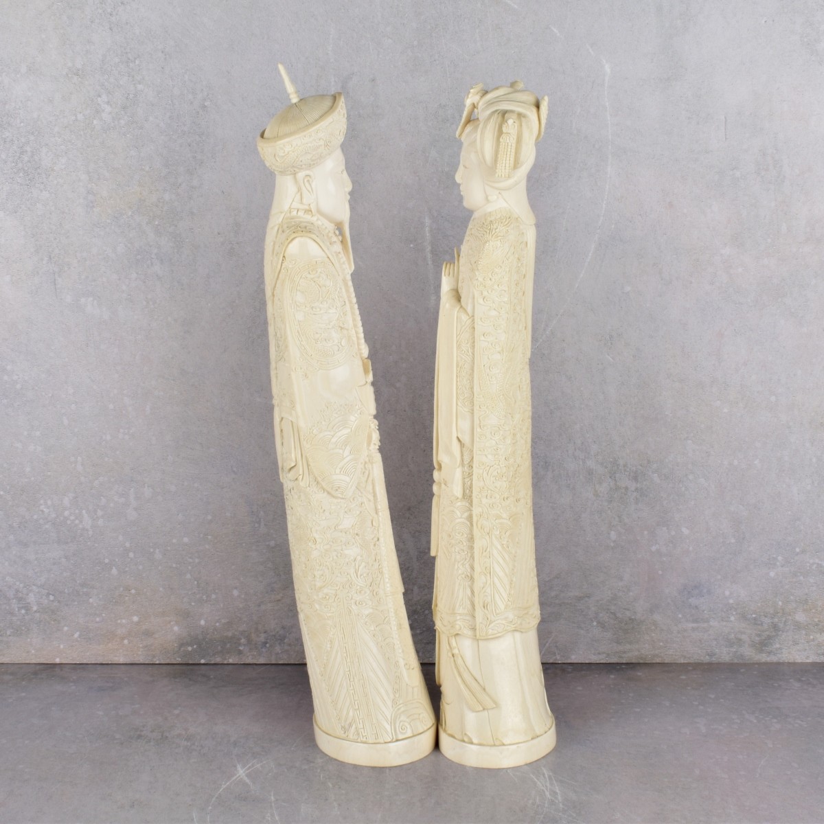 Large Chinese Carved Emperor and Empress