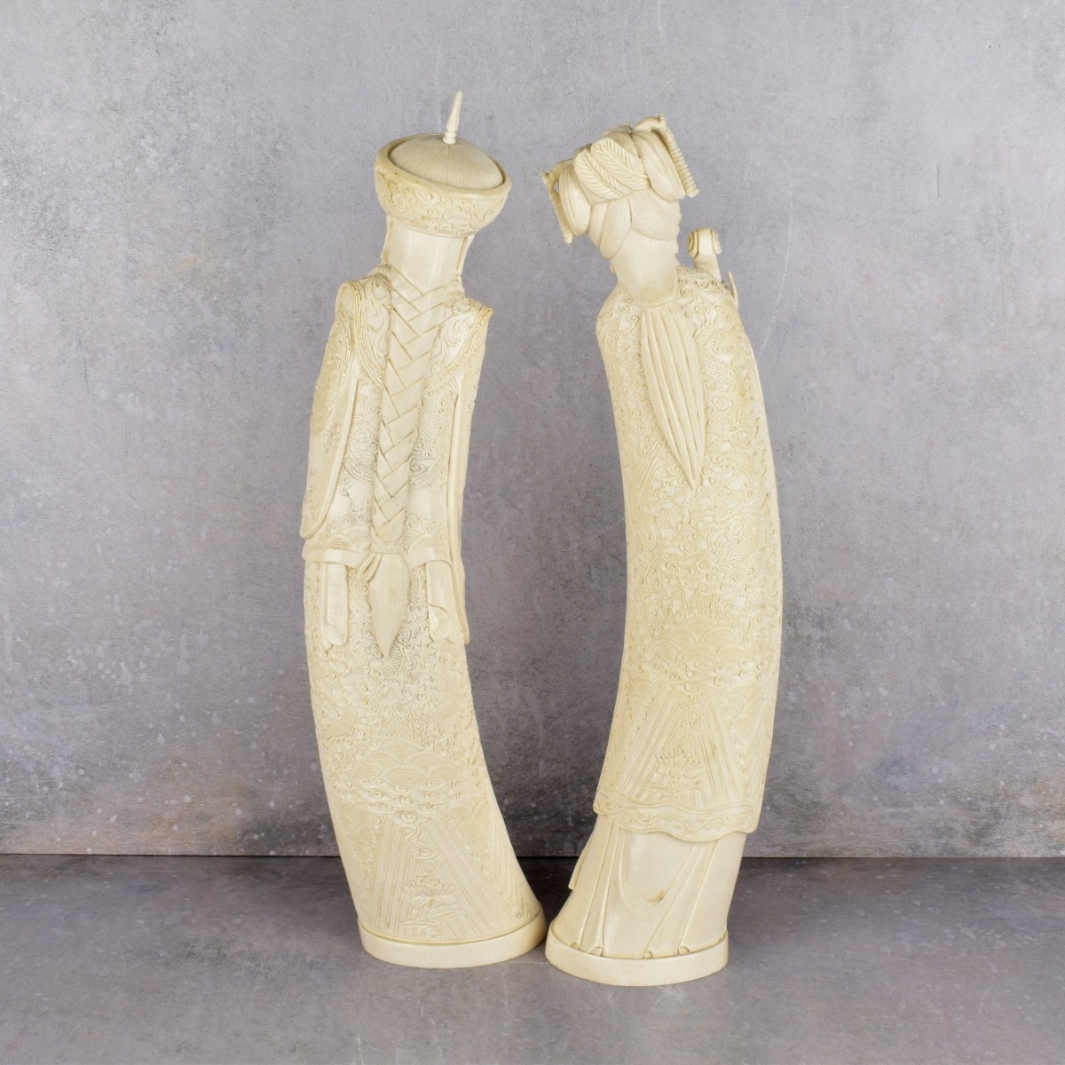 Large Chinese Carved Emperor and Empress