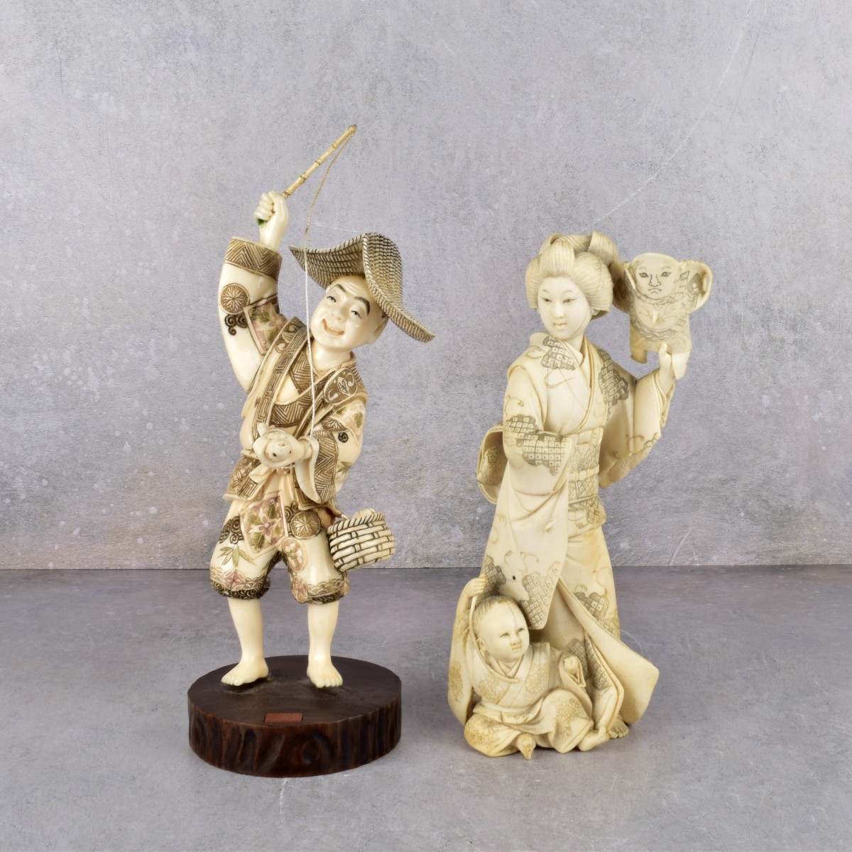 Vintage Chinese Carved and Polychromed Figures