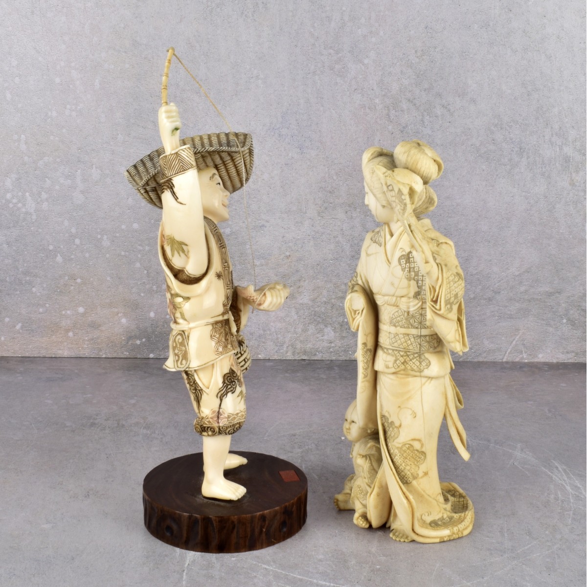 Vintage Chinese Carved and Polychromed Figures