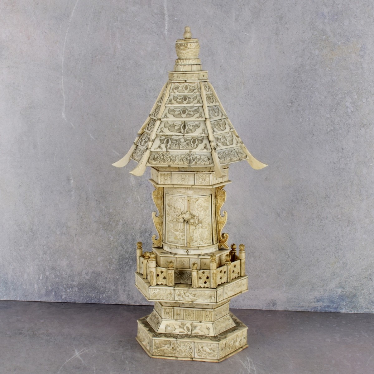Antique Religious Chinese Carved Bone Pagoda