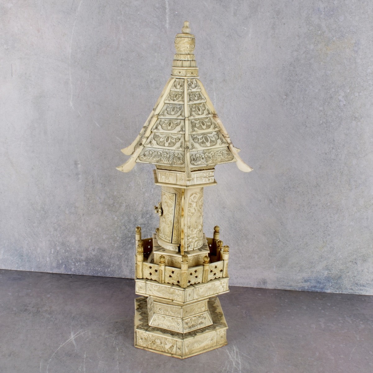 Antique Religious Chinese Carved Bone Pagoda