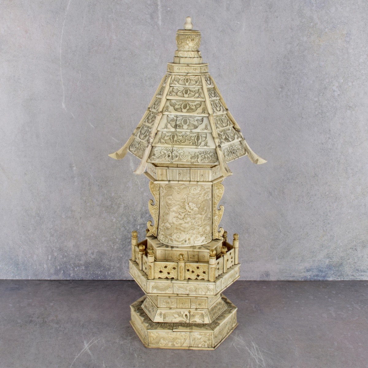Antique Religious Chinese Carved Bone Pagoda