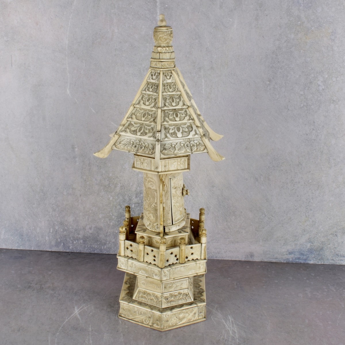 Antique Religious Chinese Carved Bone Pagoda