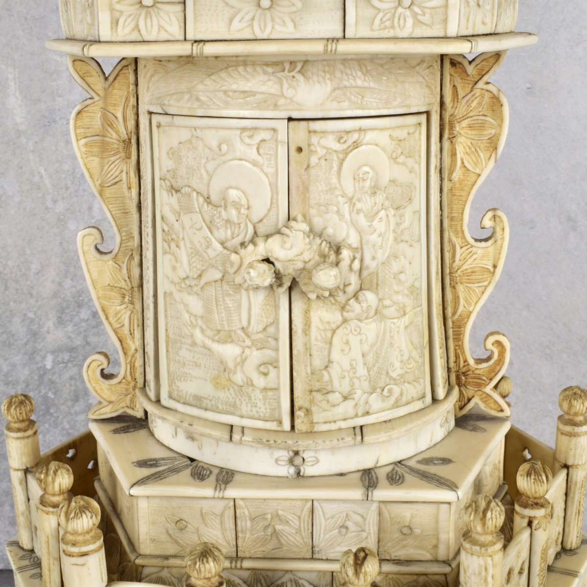 Antique Religious Chinese Carved Bone Pagoda