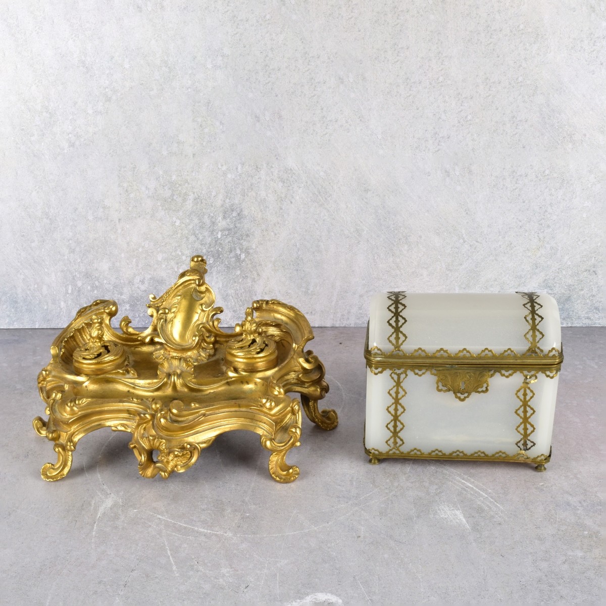 French Opaline Dresser Box and Desk Stand