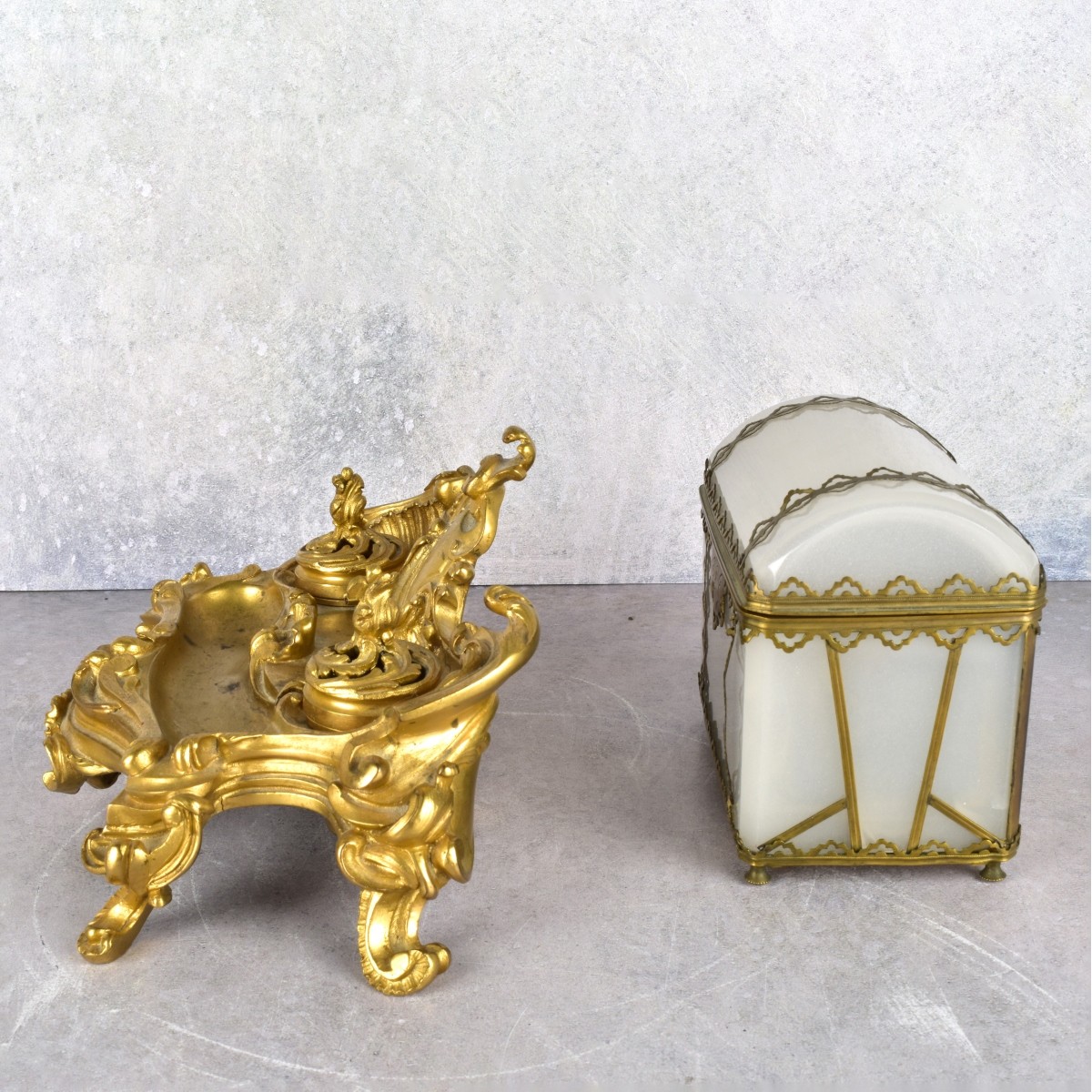 French Opaline Dresser Box and Desk Stand