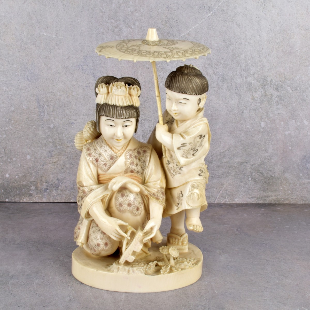 Vintage Japanese Carved Polychromed Figurine