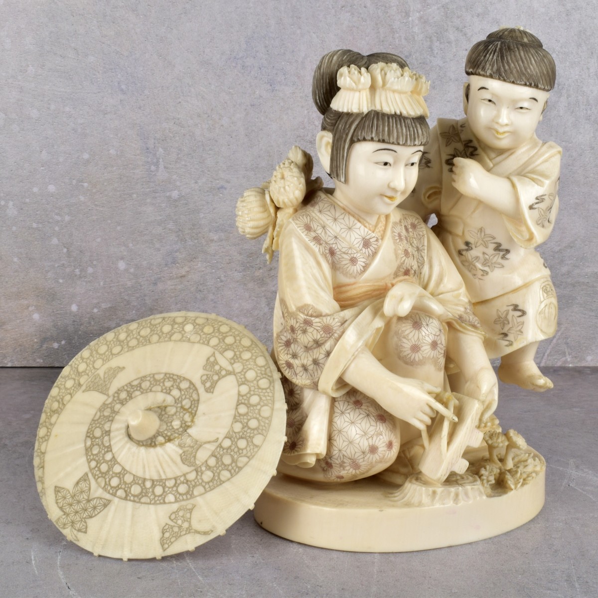 Vintage Japanese Carved Polychromed Figurine