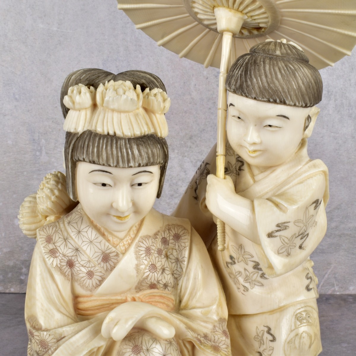 Vintage Japanese Carved Polychromed Figurine