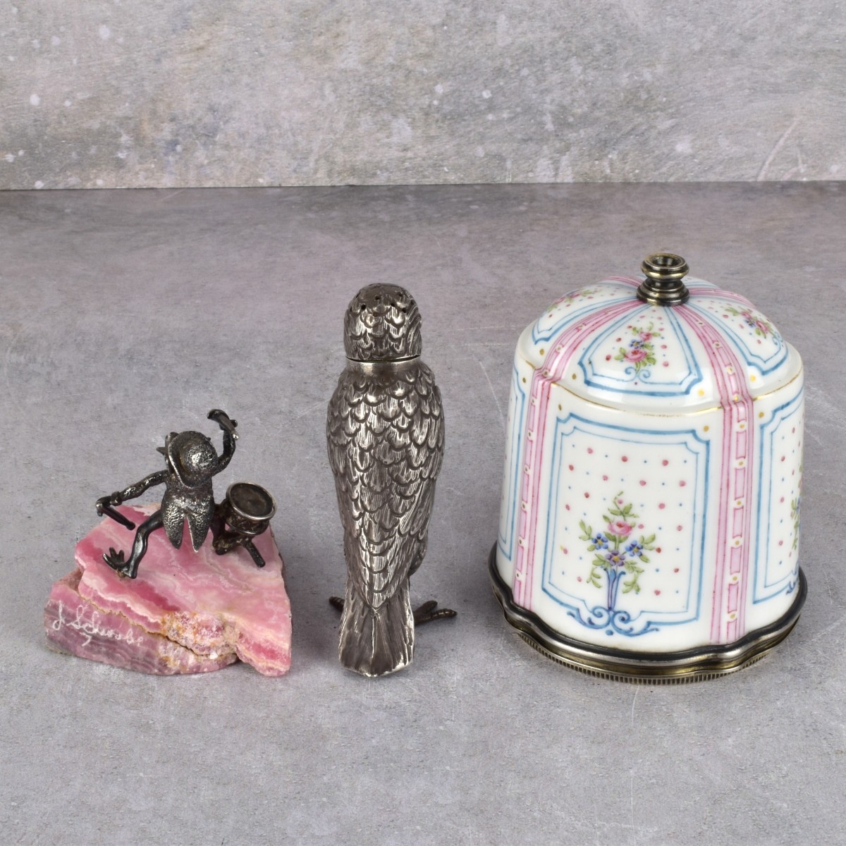 Three Sterling and Porcelain Items.