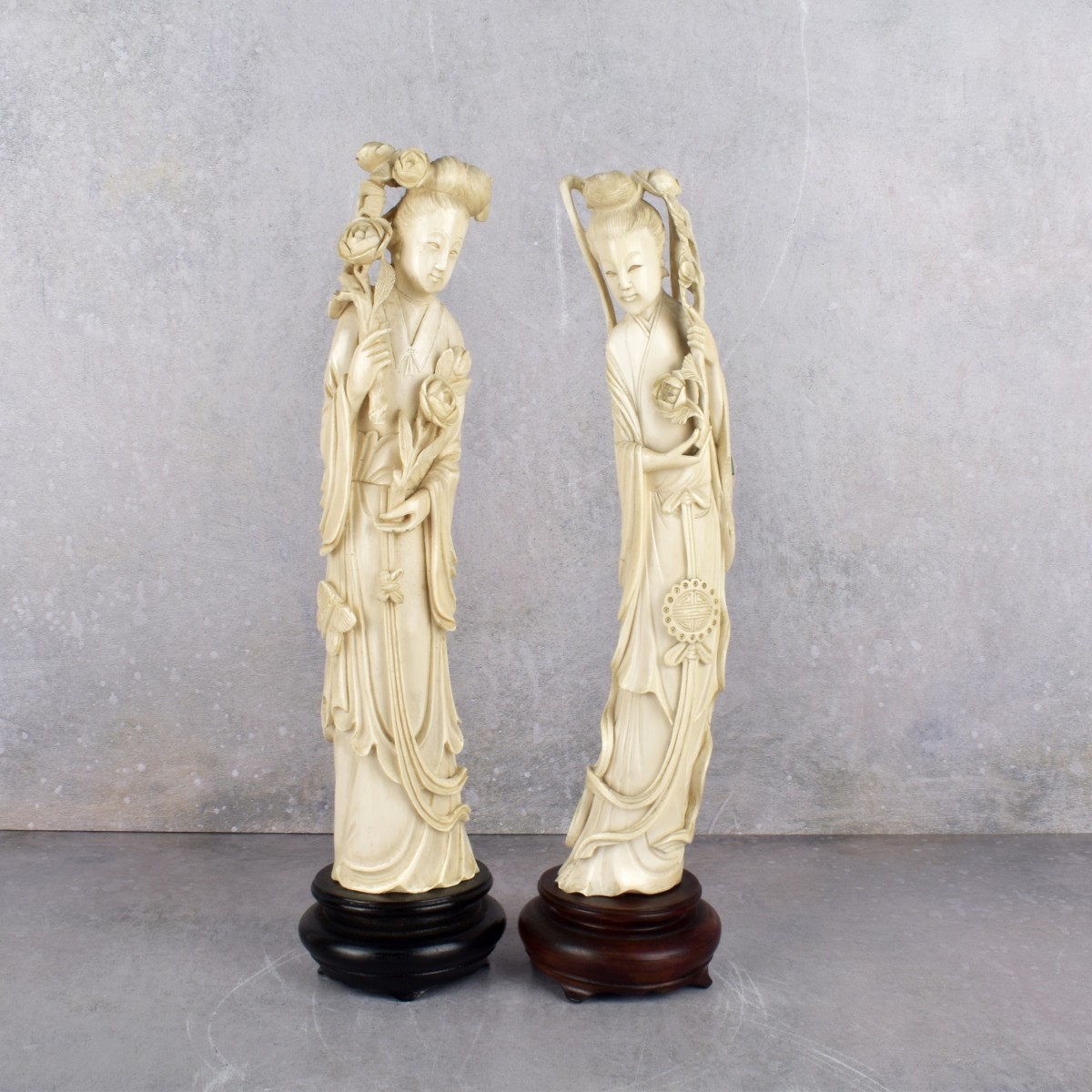 Vintage Chinese Carvings of Standing Women