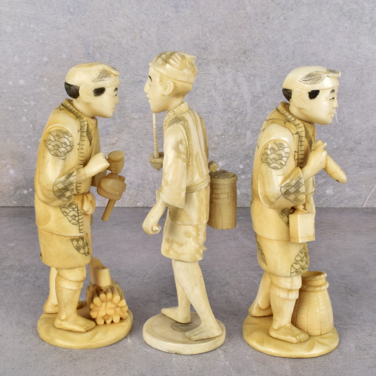 Vintage Japanese Carved Okimono Figures