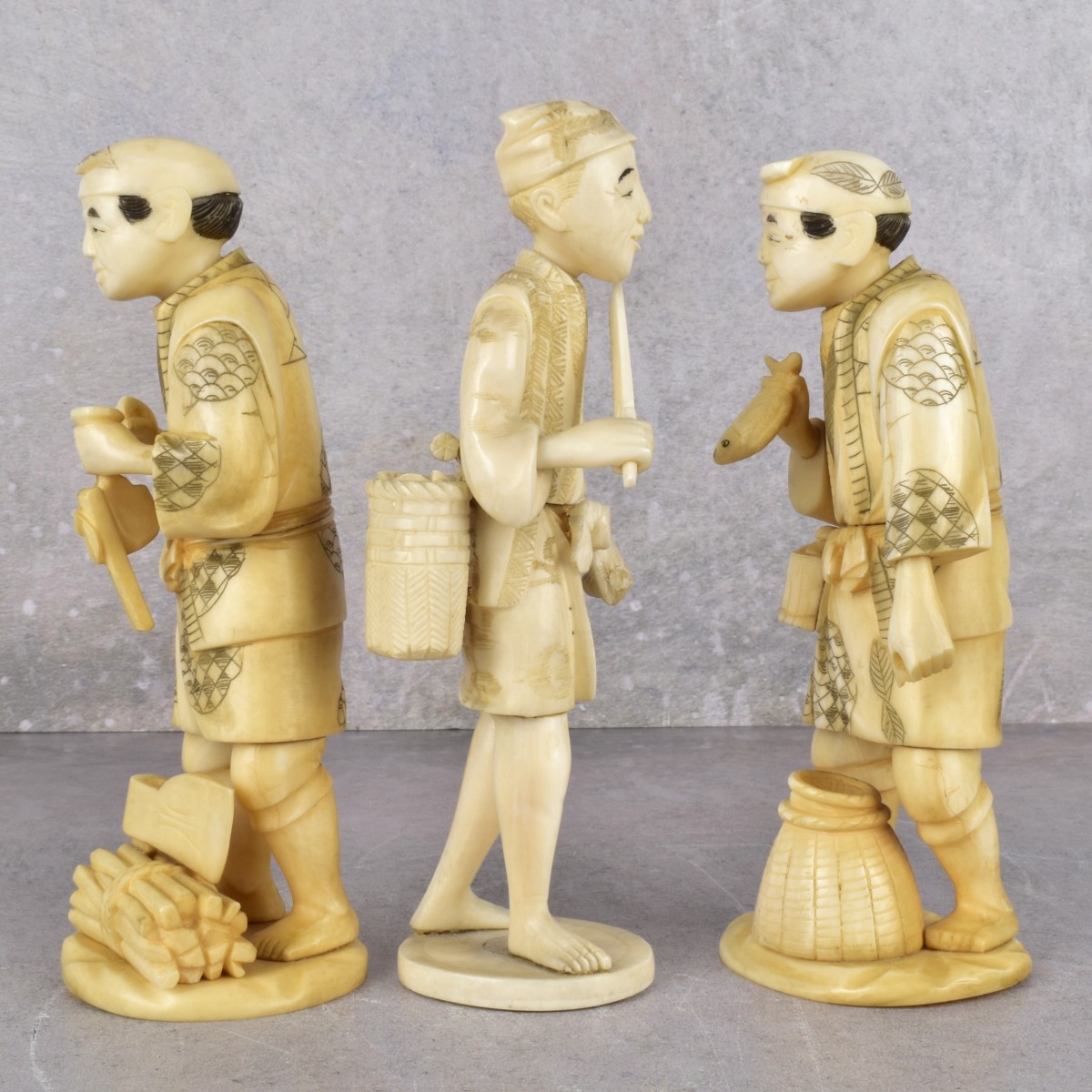 Vintage Japanese Carved Okimono Figures