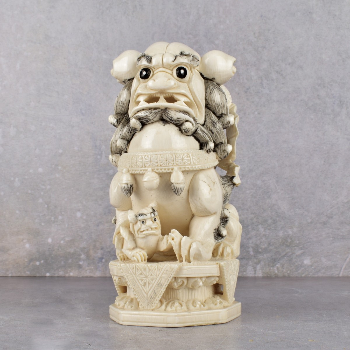 Vintage Chinese Carved and Polychromed Foo Dog