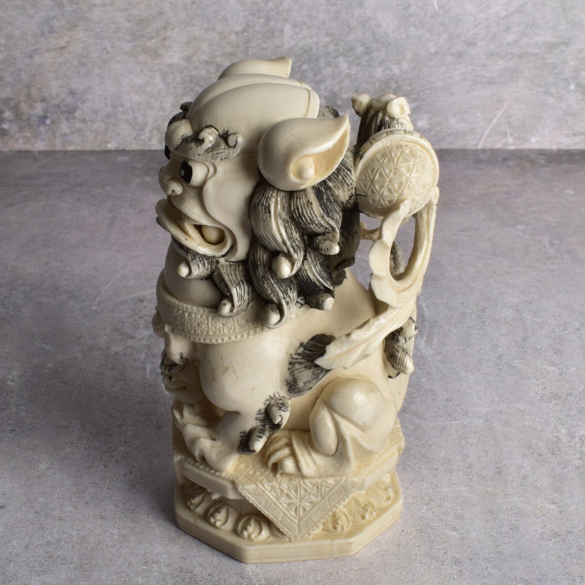 Vintage Chinese Carved and Polychromed Foo Dog