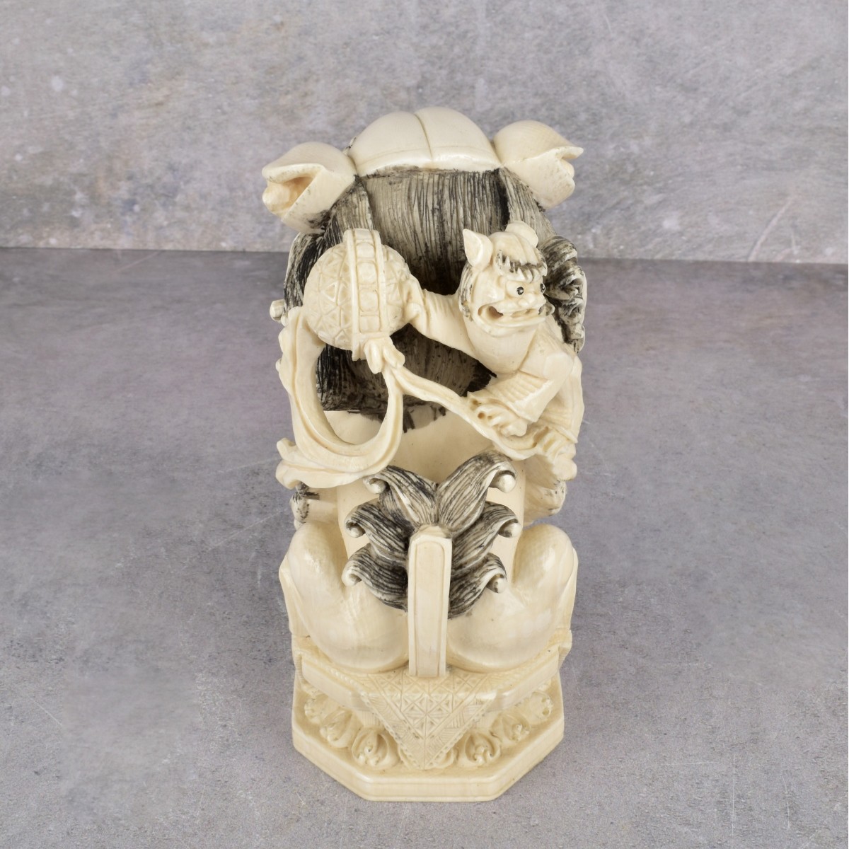 Vintage Chinese Carved and Polychromed Foo Dog