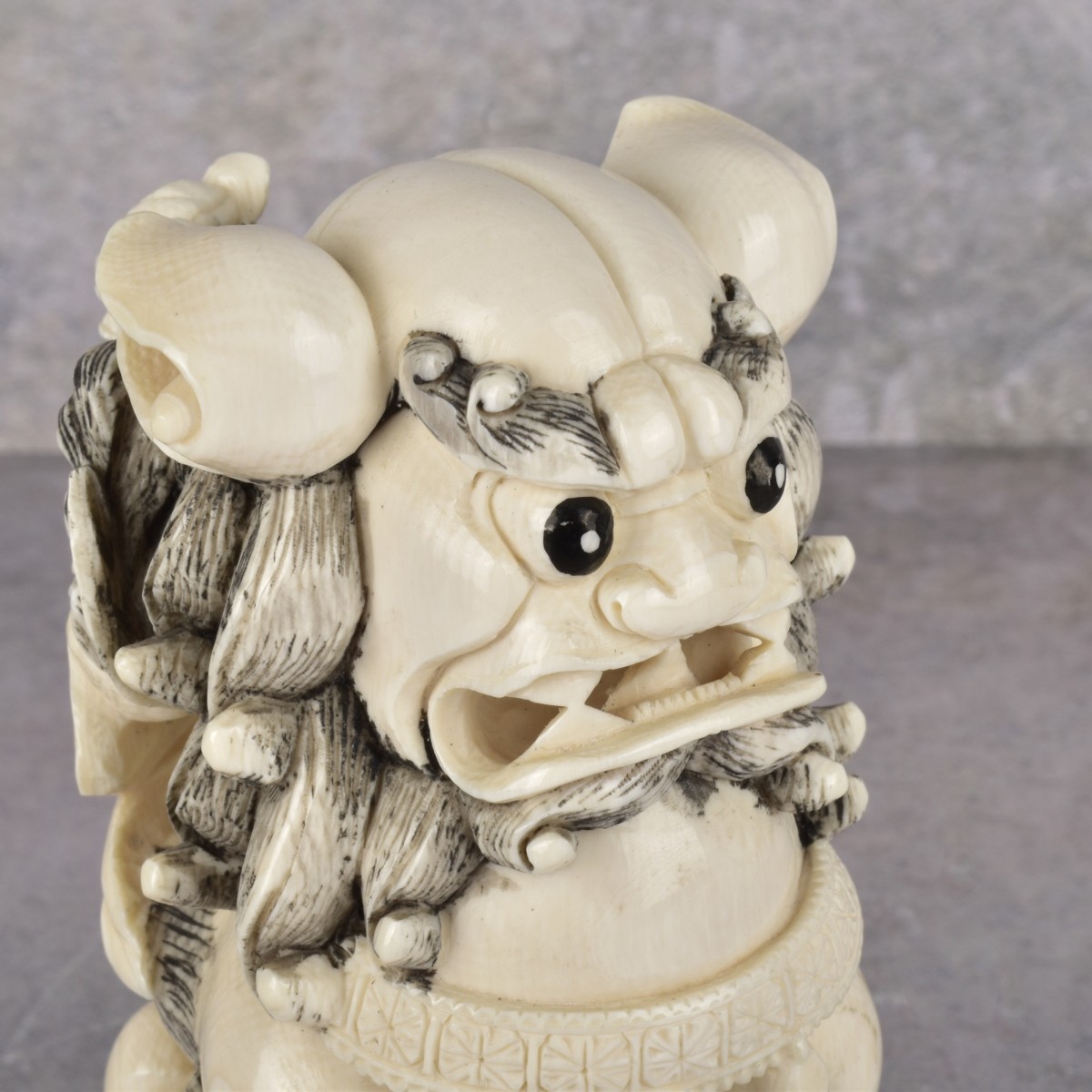 Vintage Chinese Carved and Polychromed Foo Dog
