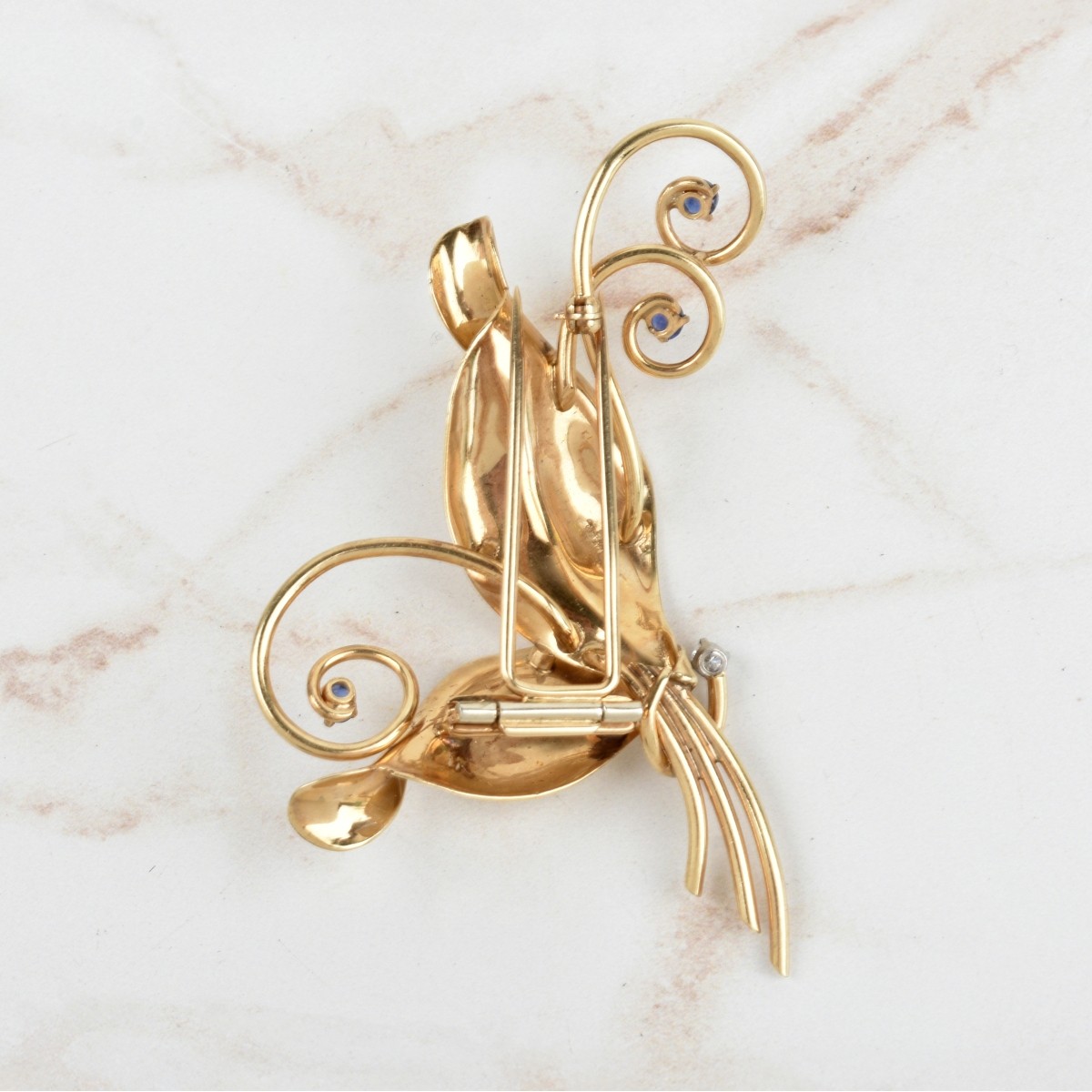 Sapphire, Diamond and 14K Brooch