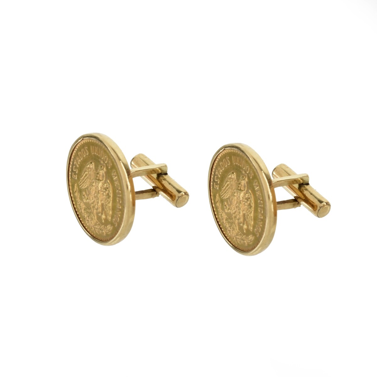 Mexican Gold Coin and 14K Cufflinks.