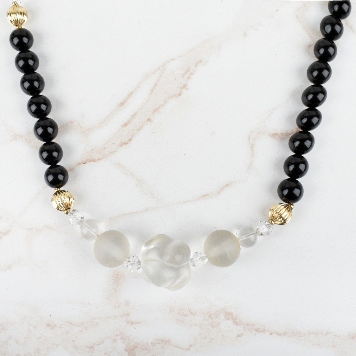 Black Onyx, Crystal and 14K Necklace