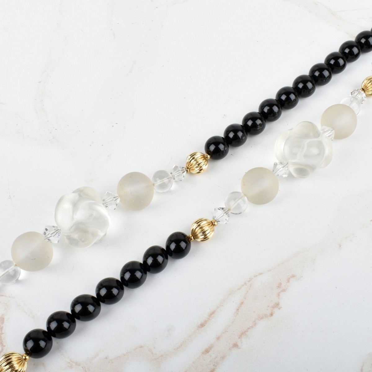 Black Onyx, Crystal and 14K Necklace