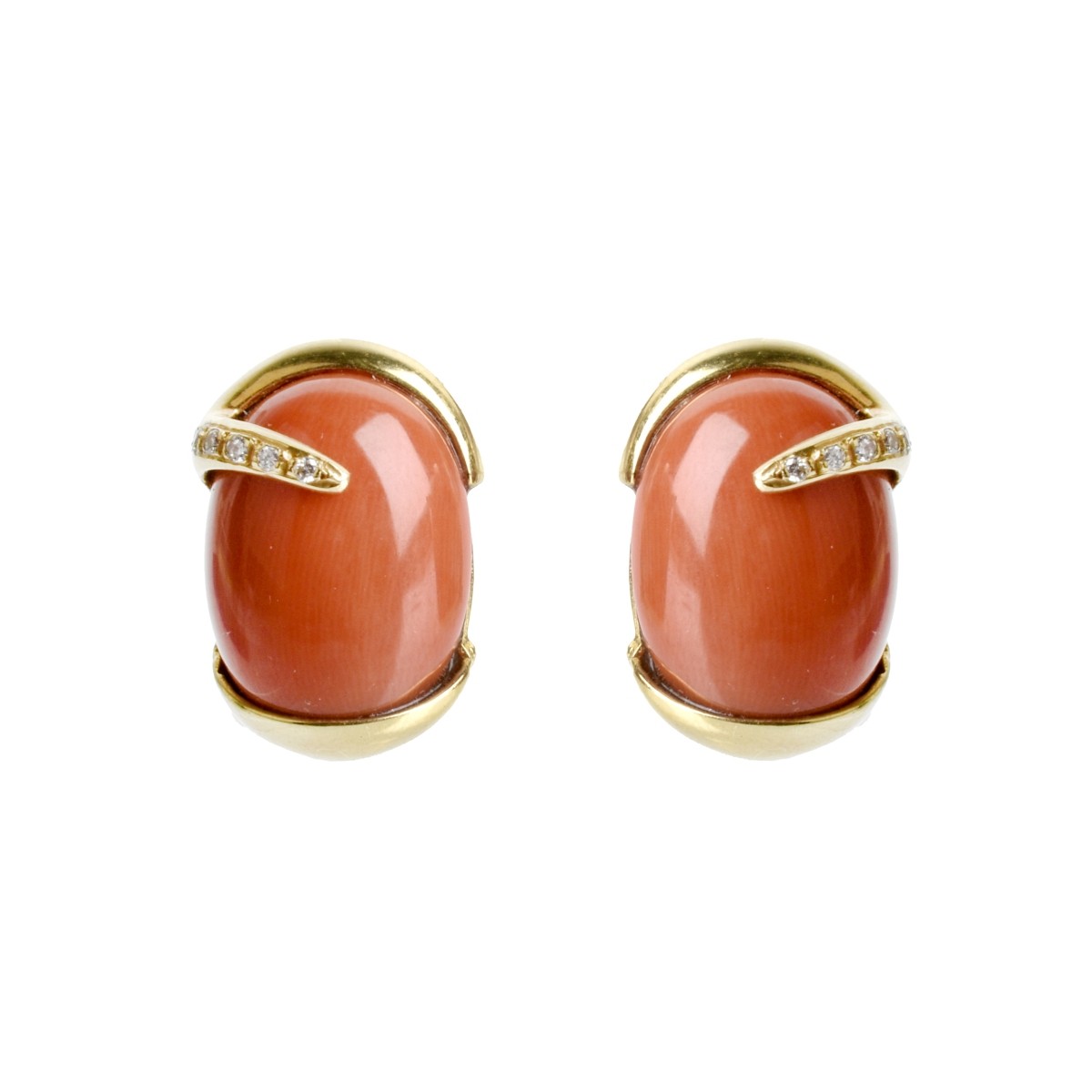 Coral, Diamond and 18K Earrings