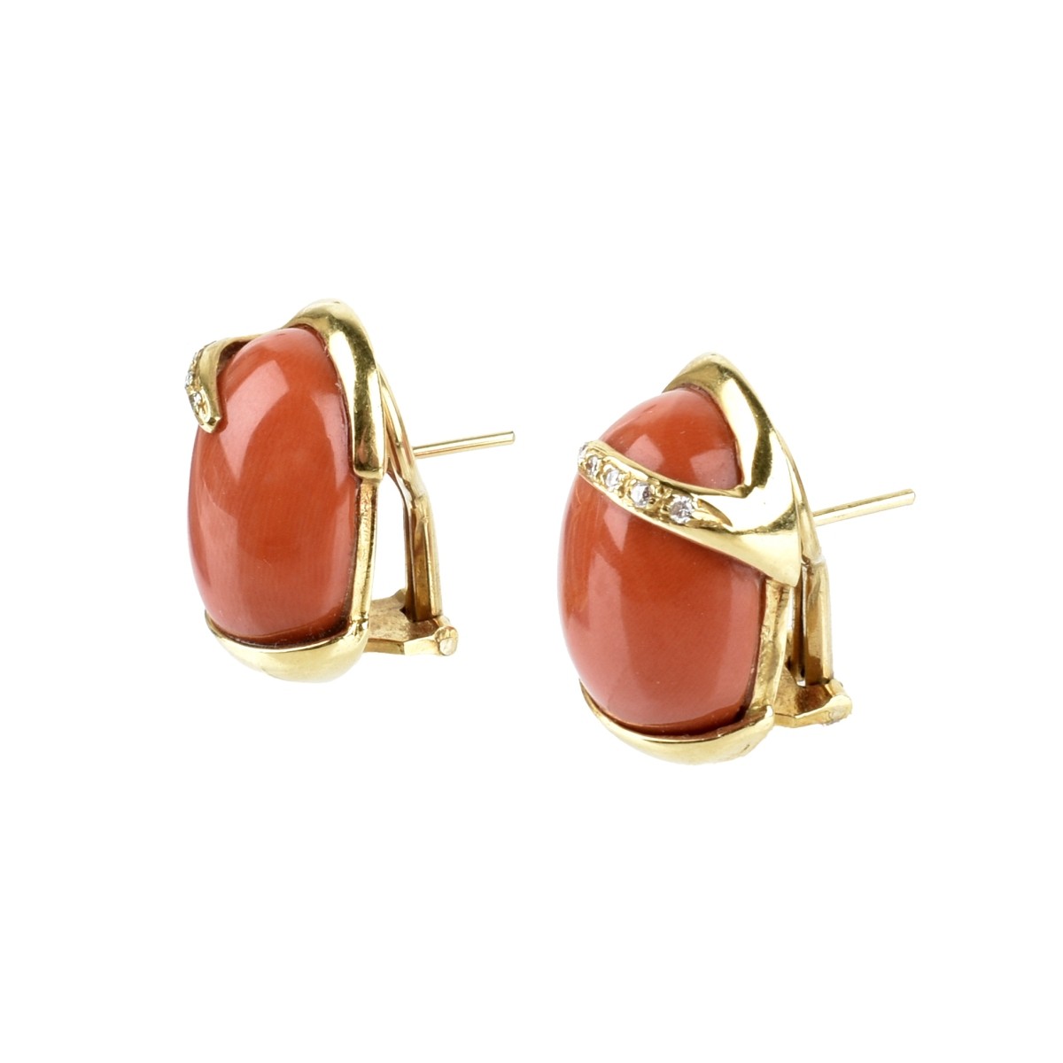 Coral, Diamond and 18K Earrings