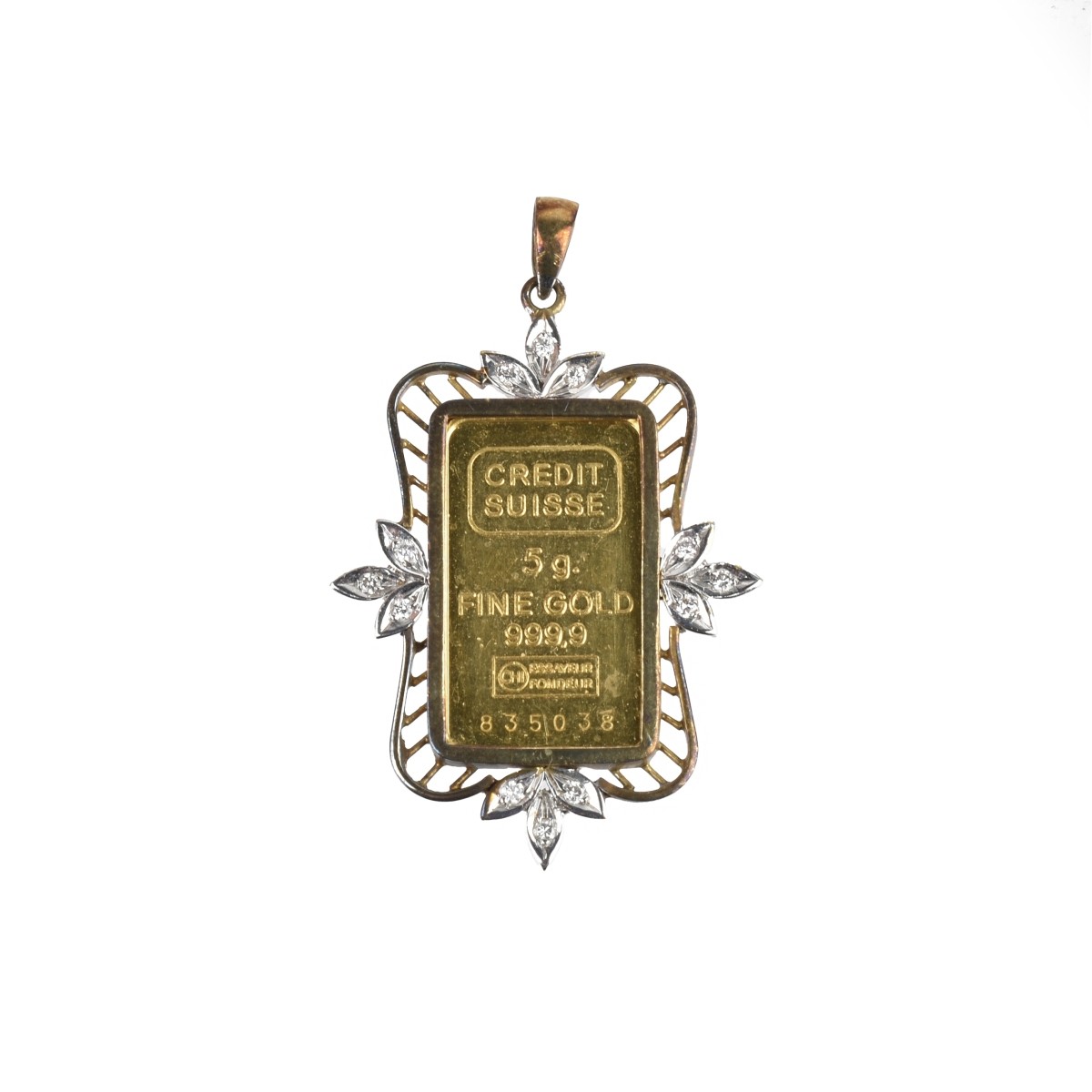 Gold Ingot, Diamond and 14K Pendant