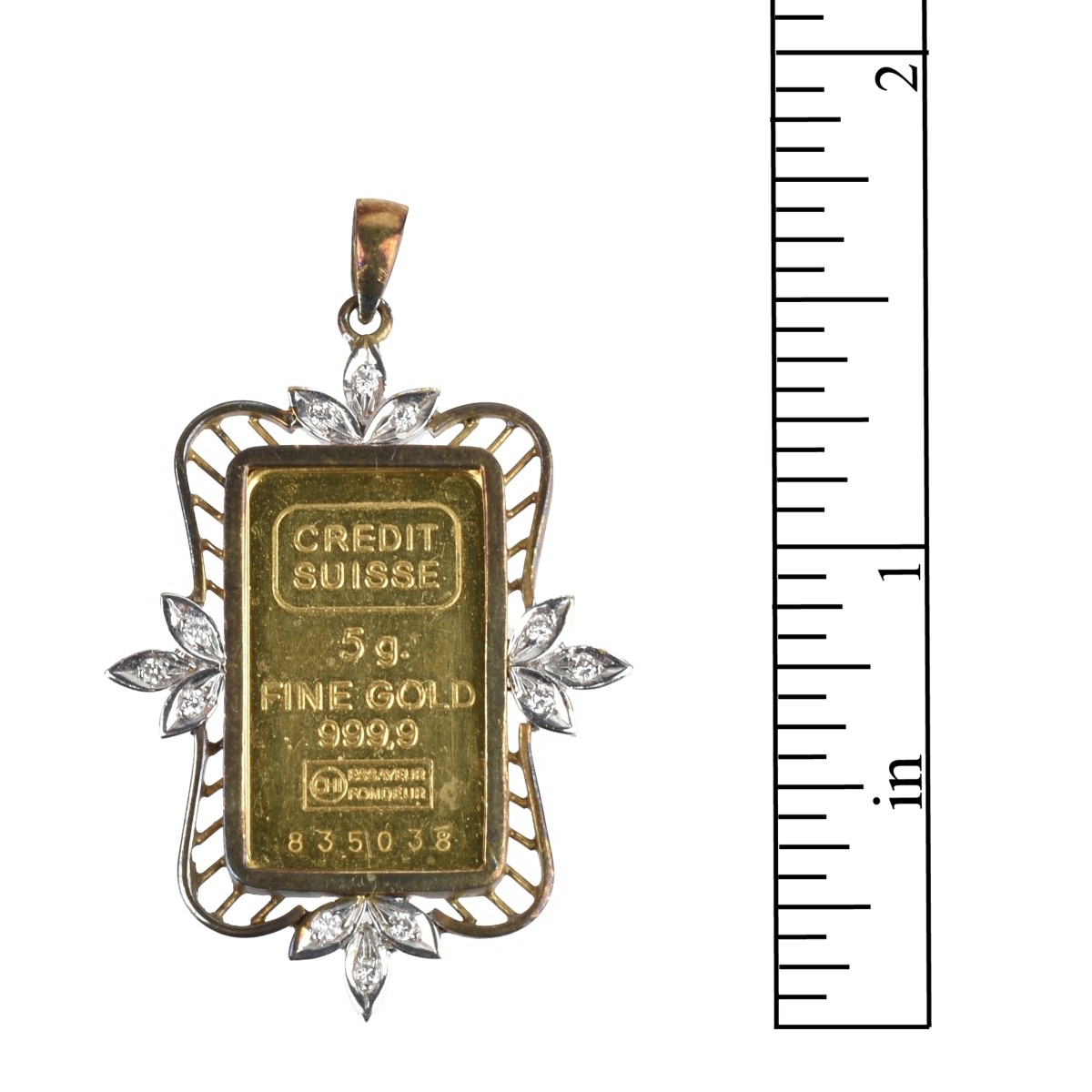 Gold Ingot, Diamond and 14K Pendant