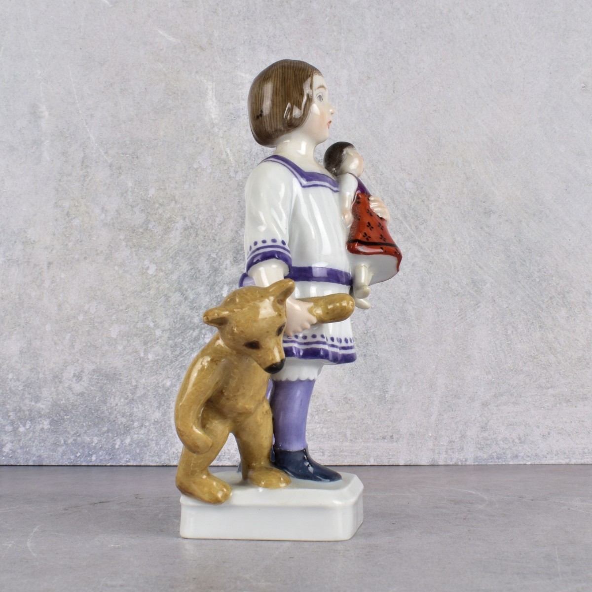 Antique Meissen Girl with Doll - Teddy Bear Figure