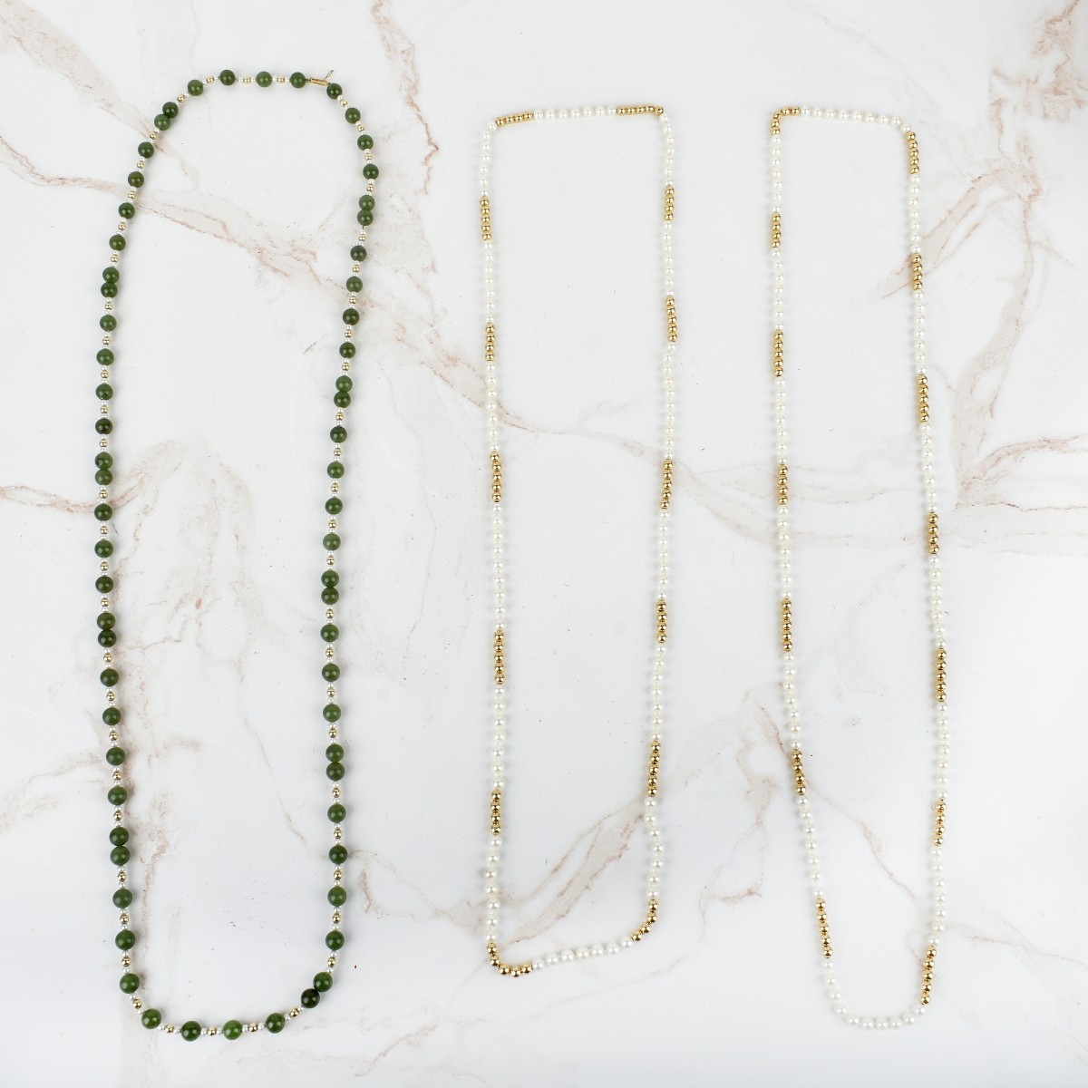 14K, Pearl and Jade Necklaces