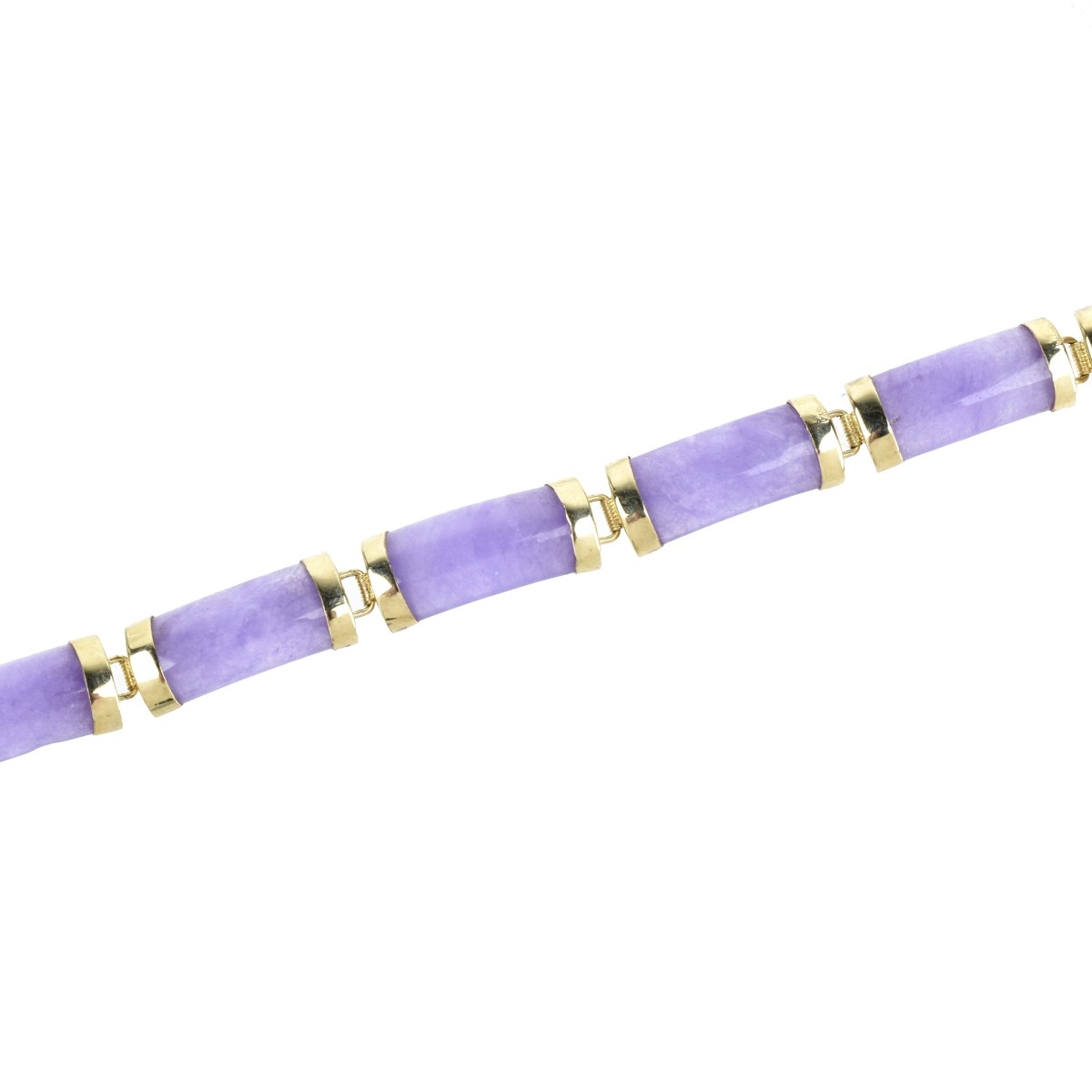 Lavender Jade and 14K Bracelet