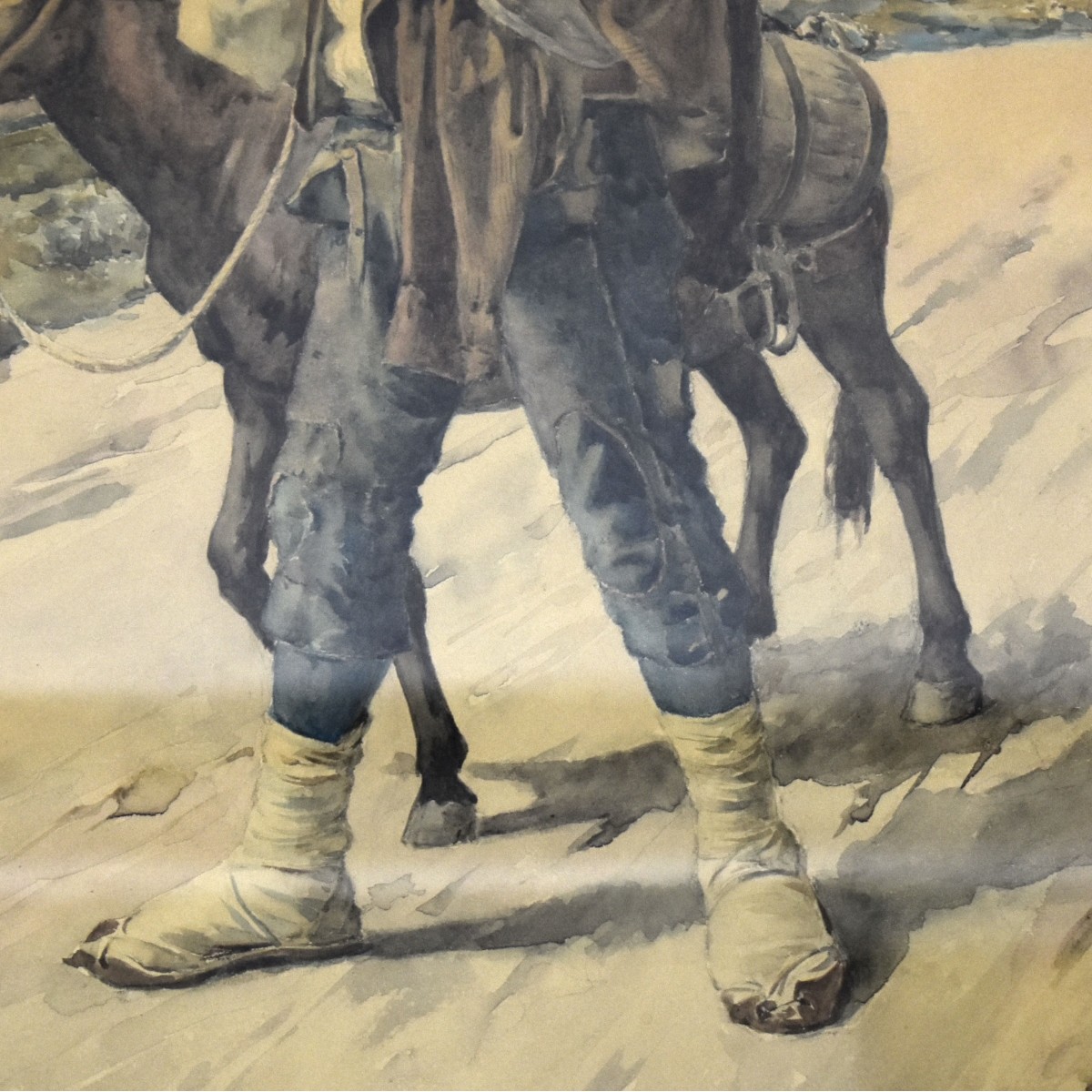 Antique Italian Watercolor of Man with Donkey