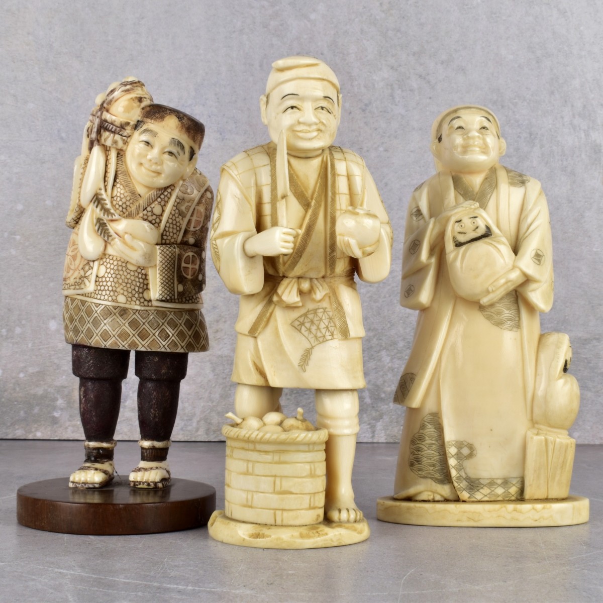 Vintage Japanese Carved Okimono Figures