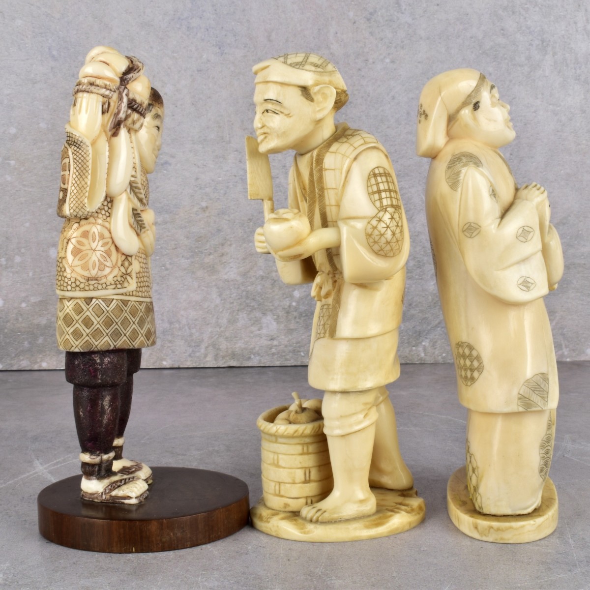 Vintage Japanese Carved Okimono Figures