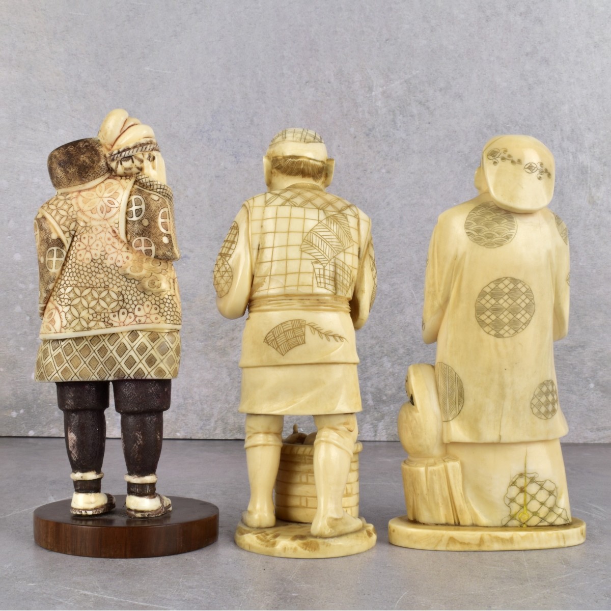 Vintage Japanese Carved Okimono Figures