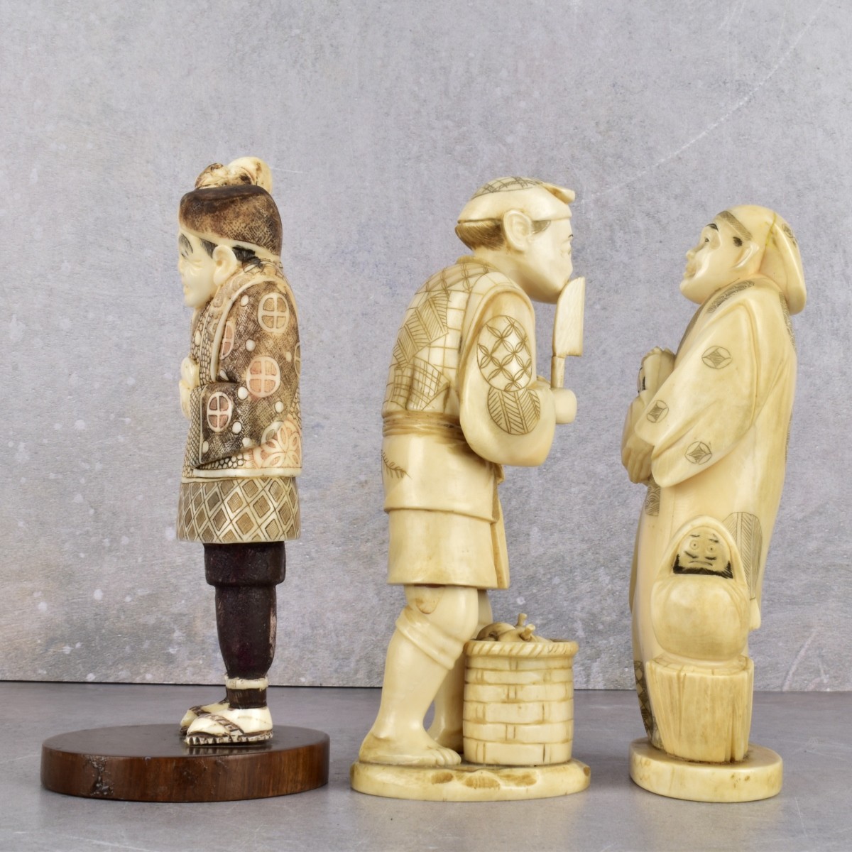 Vintage Japanese Carved Okimono Figures