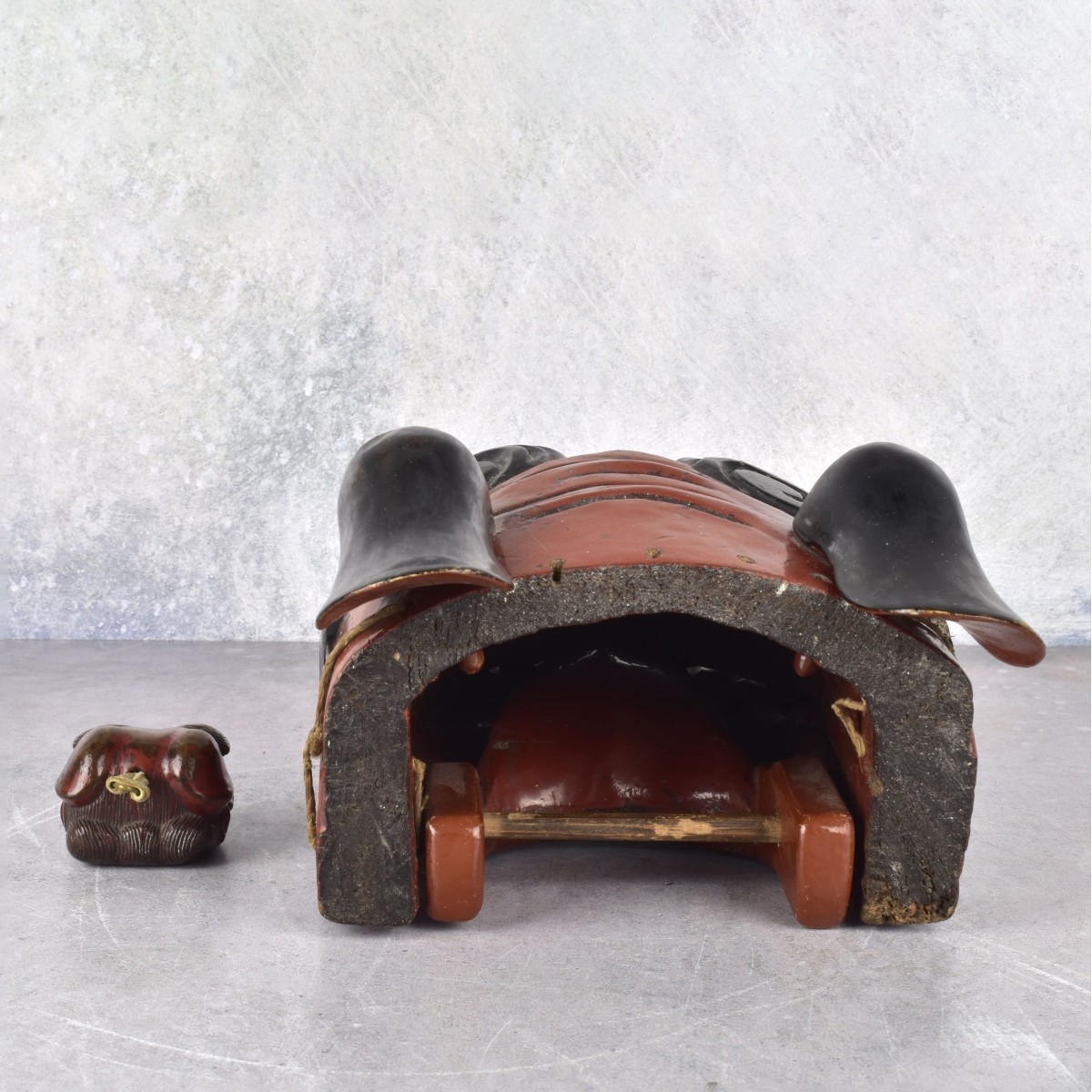 Carved Red Lacquered Asian Wood Masks