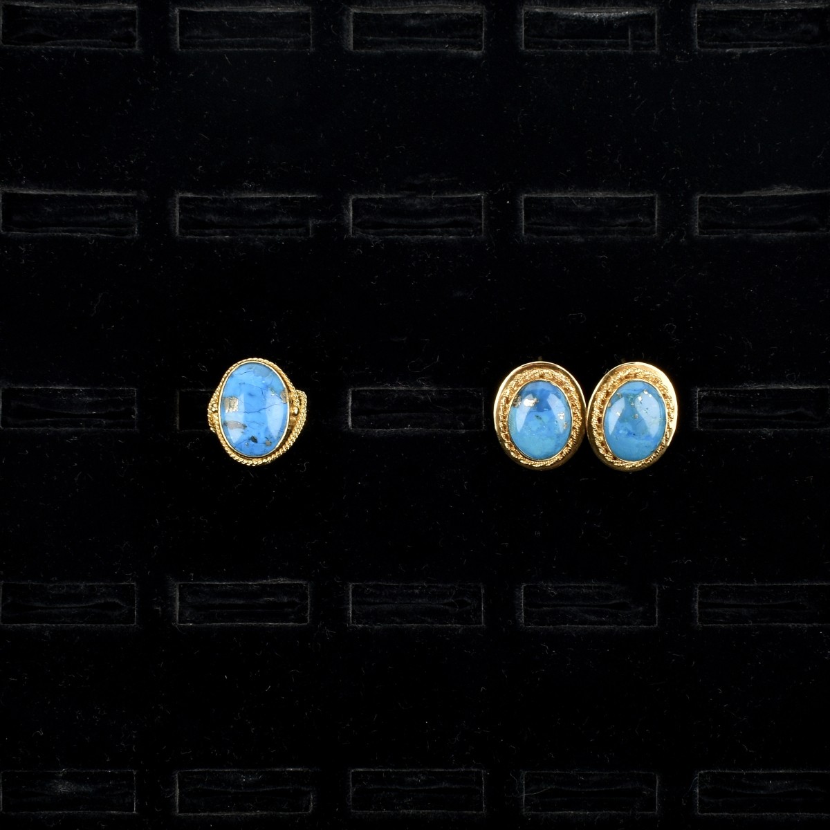 Turquoise and 18K Ring and Earrings