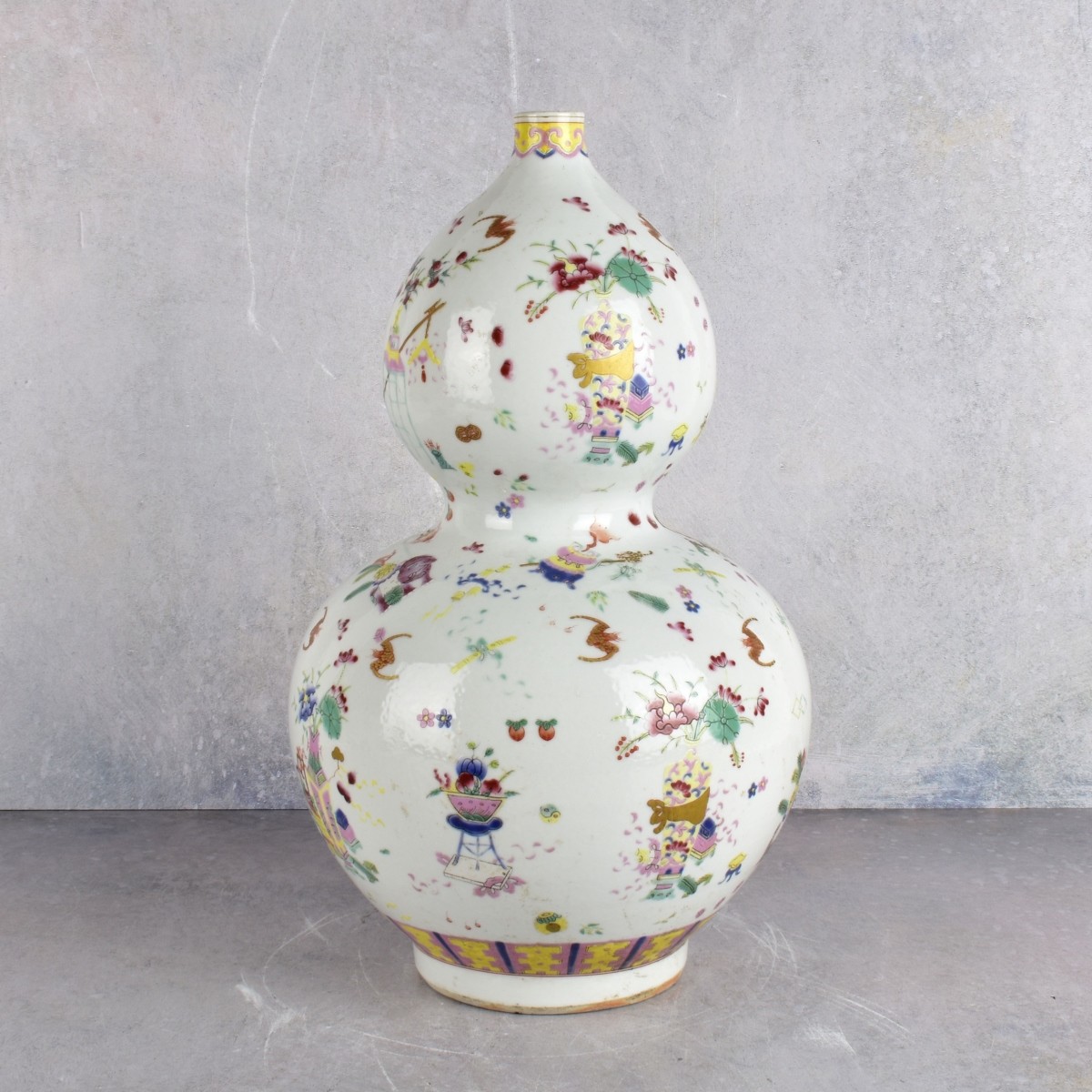 Chinese Rose Medallion Double Gourd Vase