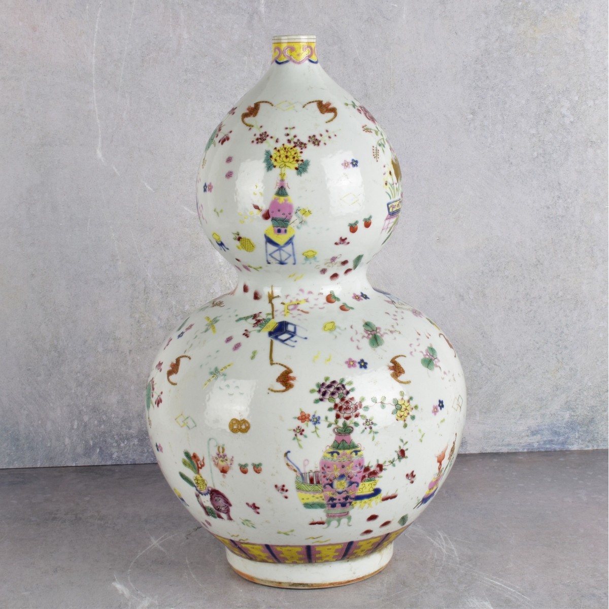 Chinese Rose Medallion Double Gourd Vase