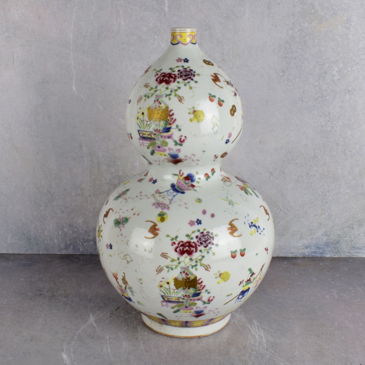 Chinese Rose Medallion Double Gourd Vase
