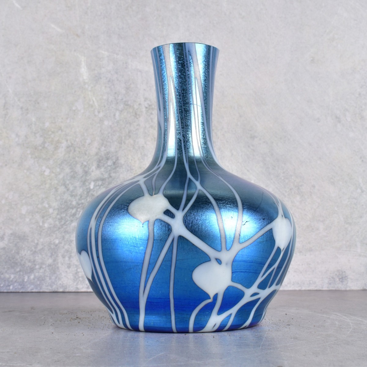 Durand Style Art Glass Blue Iridescent Vase