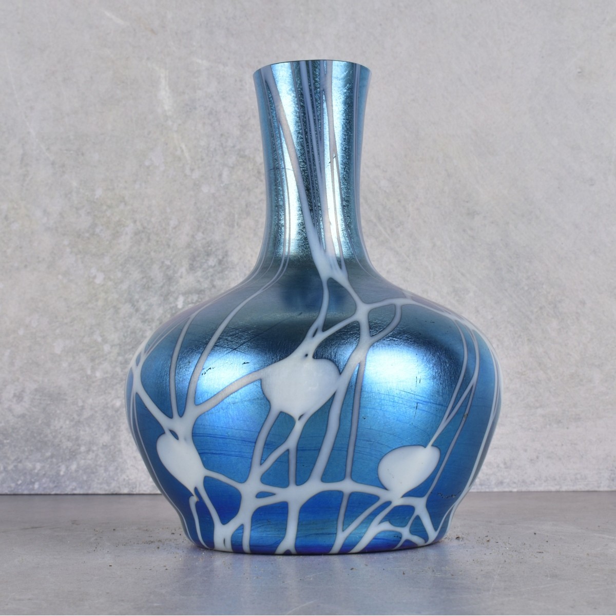 Durand Style Art Glass Blue Iridescent Vase